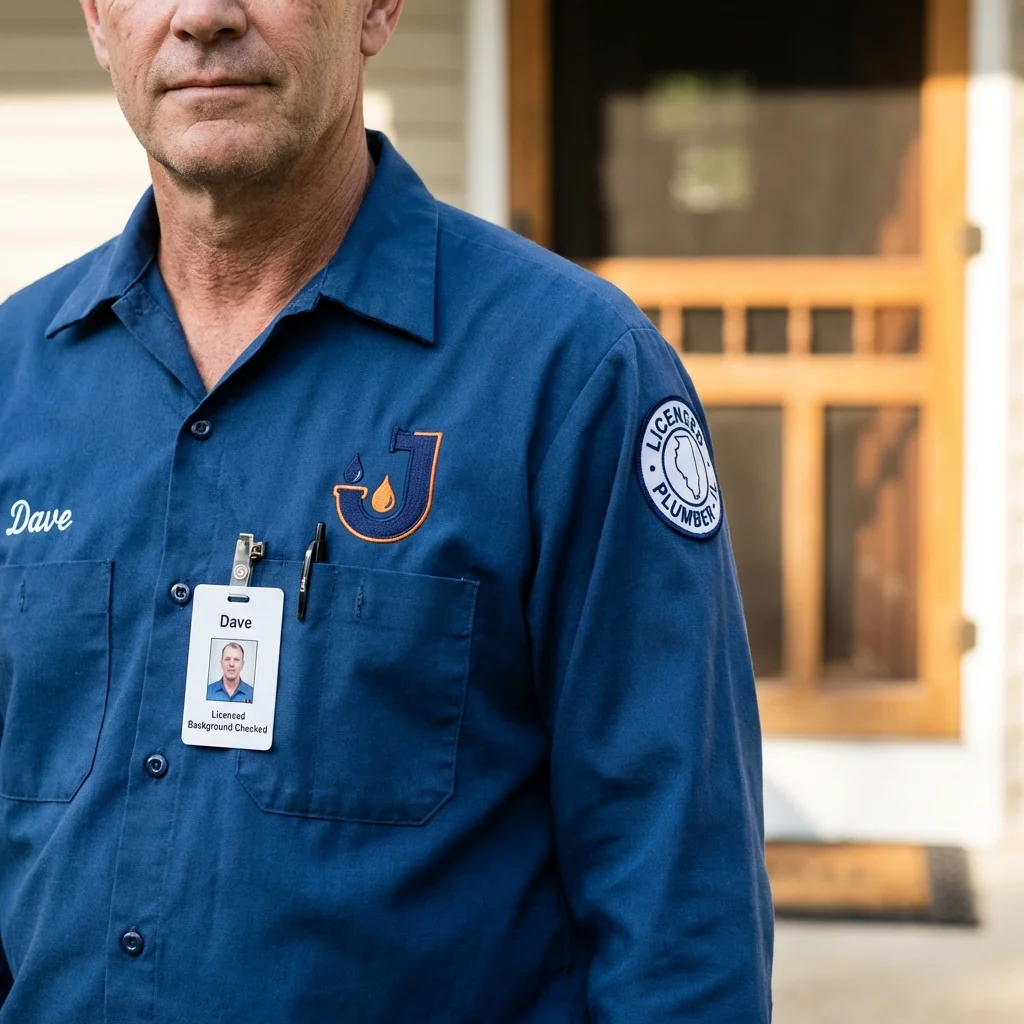Licensed plumber showing ID badge in Glenn Dale, MD