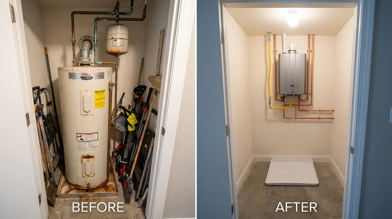Tank water heater versus wall-mounted tankless unit comparison for Glenn Dale, MD homeowners