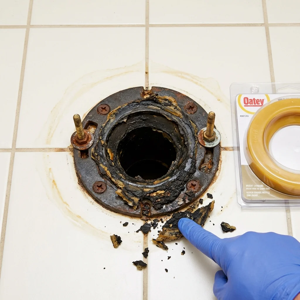 Failed wax ring showing water seepage at the base of a toilet in a Glenn Dale, MD home