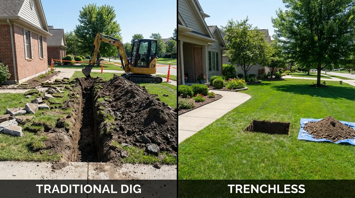 Trenchless sewer repair with minimal yard damage versus traditional excavation in Glenn Dale, MD